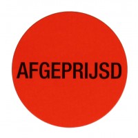 F906 rol @ 2.000 etiketten permanent rond 35 mm fluor rood met zwart bedrukt afgeprijsd F906 rol @ 2.000 etiketten permanent rond 35 mm fluor rood met zwart bedrukt afgeprijsd